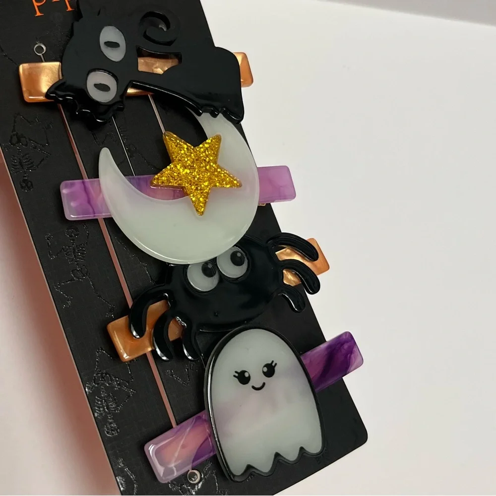 NWT 👻🌙 🐈‍⬛ Piper K Halloween Spider Ghost Cat Moon & Star barrettes